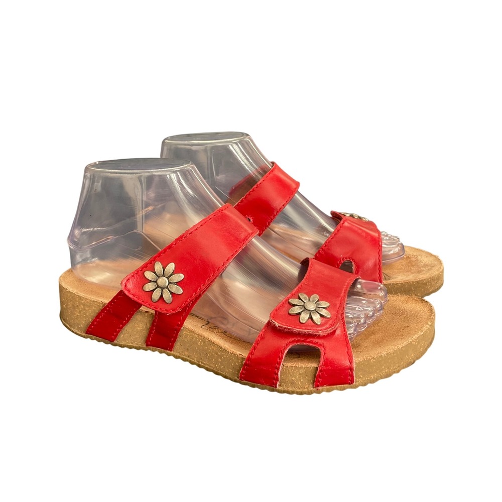 Josef Seibel Red Leather Daisy Slide Sandals Womens 39‎ Flower Comfort 78501
